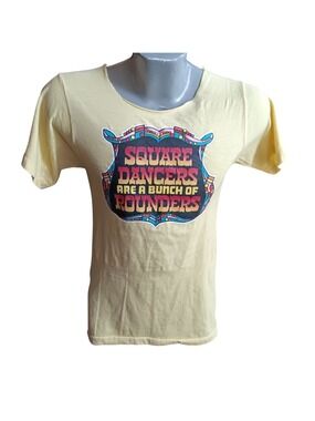 True Vintage T-shirt Small 1970s Yellow Single Stitch Square Dancers Rounders